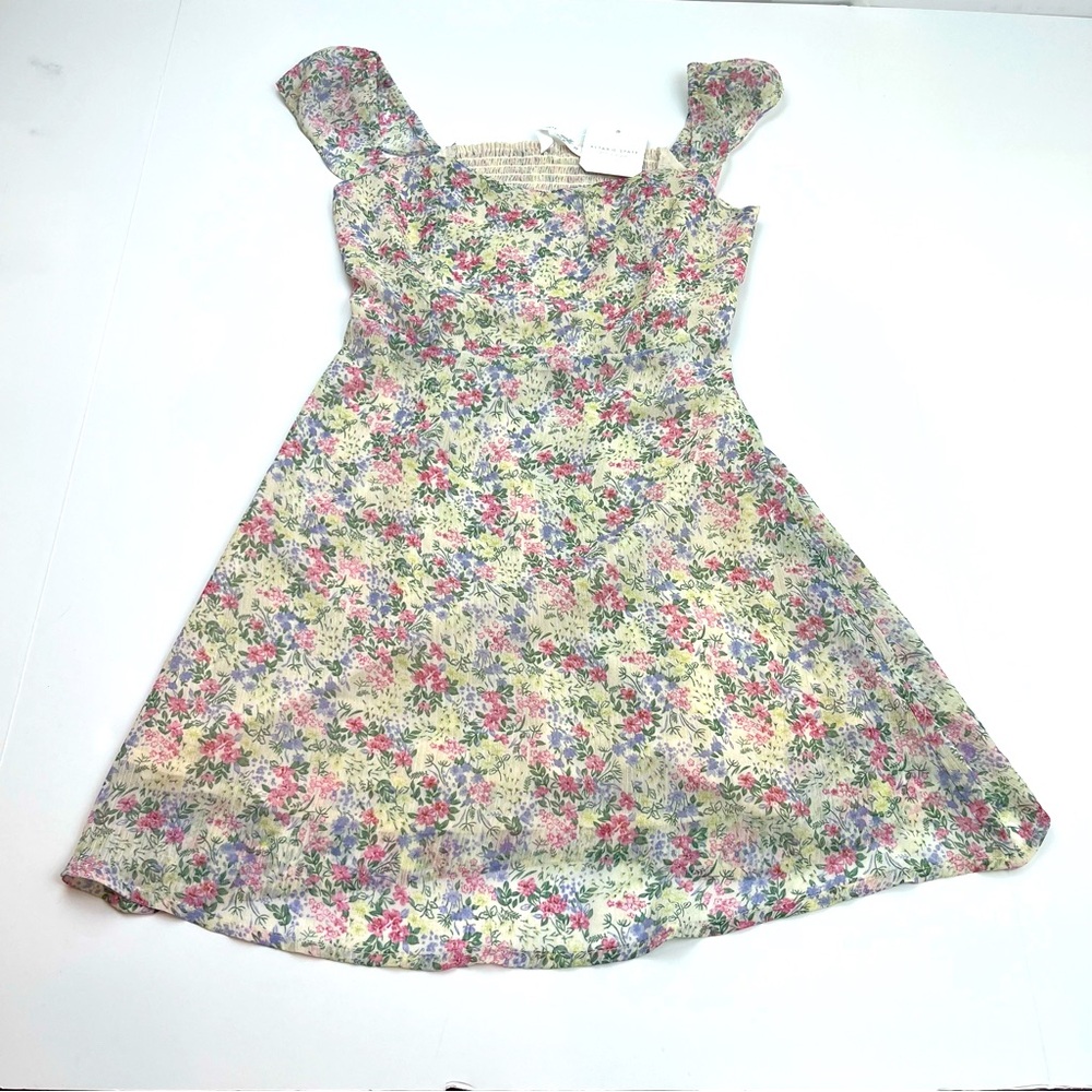Altar’d State Ivory Multi Floral Dress Women XS Fit & Flare Sheer Coquette NEW